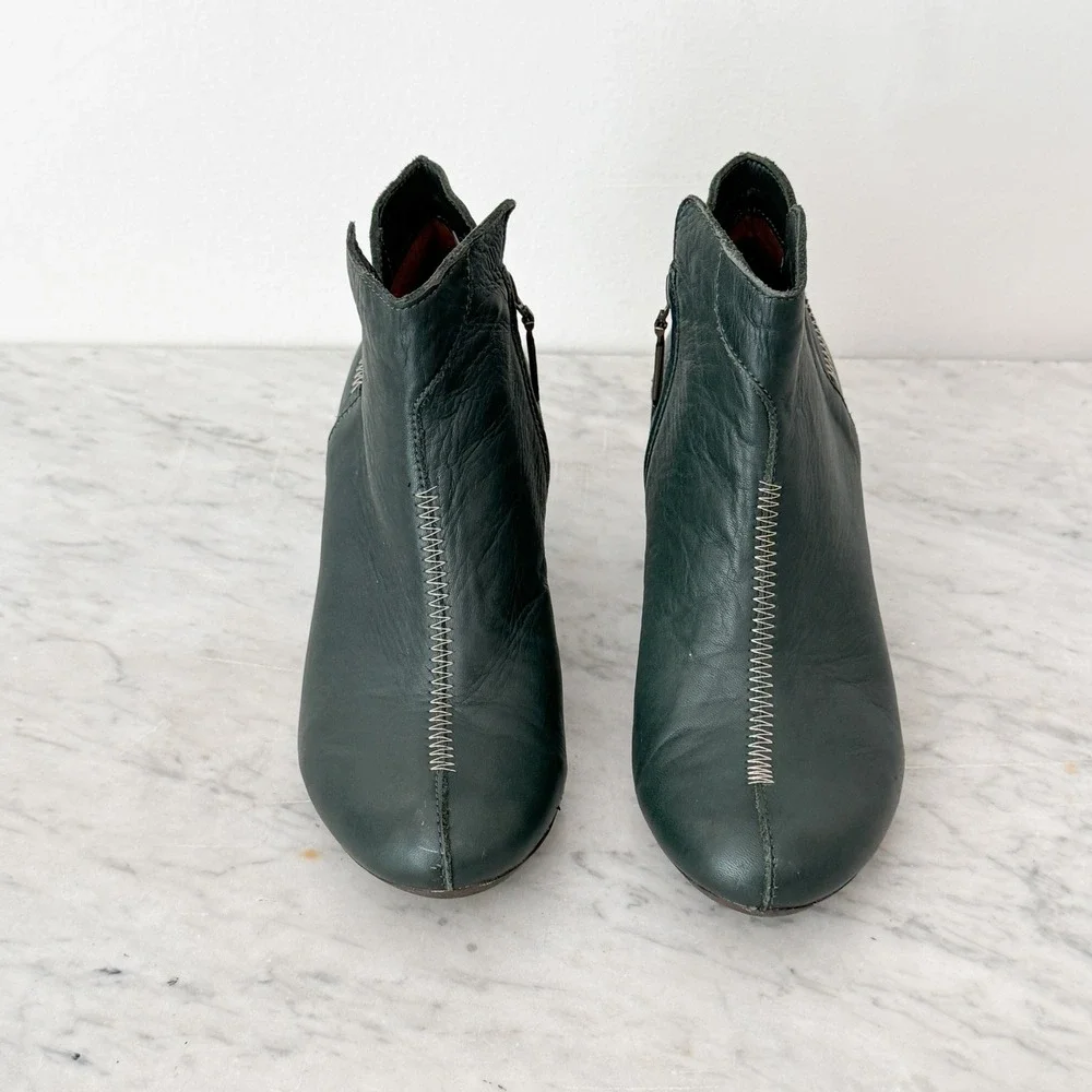 Artisan Sergio Tomani Leather Ankle Boots 38 Green Contrast Stitch Block Heel‎